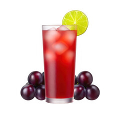 Fototapeta premium Glass of red juice with plums and lime isolated on white background