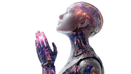 Obraz premium A digital art depiction of a praying android