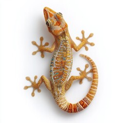 Gecko clinging to white surface studio shot overhead view detailed skin texture vibrant colors reptile exotic pet