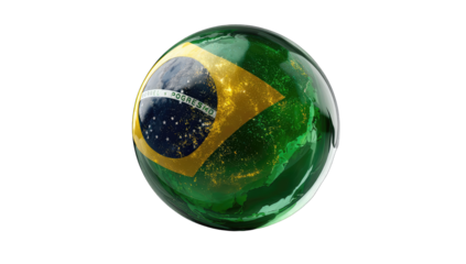 A transparent globe, depicting Brazil