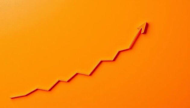 Upward trending graph displayed on orange background,  modern, business