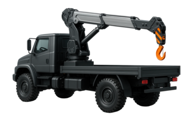Truck with compact crane and adjustable jib arm on the side