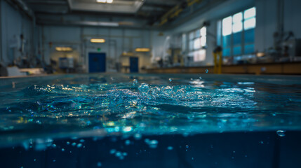 A high-resolution photograph of an underwater table in the laboratory, with water floating on top and bubbles visible at its surface.