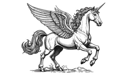 Winged Unicorn Illustration  