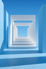 Obraz premium Abstract geometric structure with blue and white hues under a vibrant sky