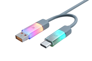USB-C to USB-A cable with vibrant lighting