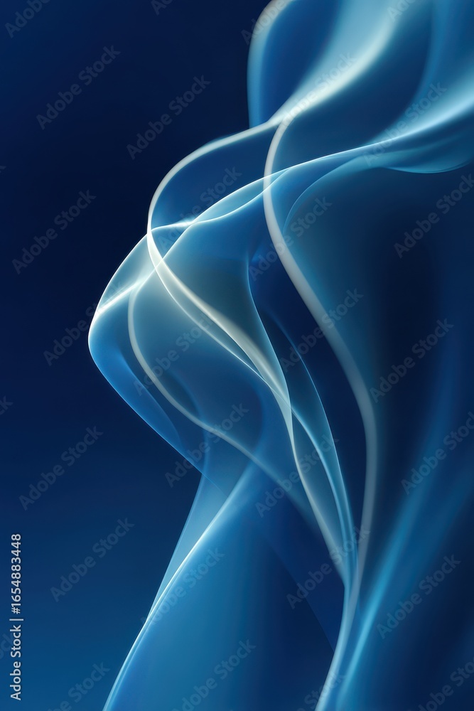 Poster abstract blue background with flowing smoke and soft light patterns