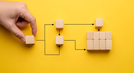 Strategic Growth Planning Business Process Workflow Diagram Wooden Blocks