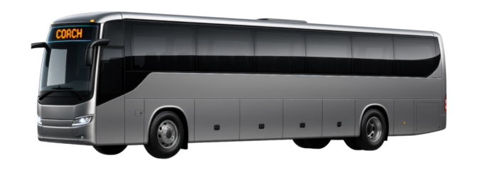 Coach bus with LED destination display and high visibility headlights