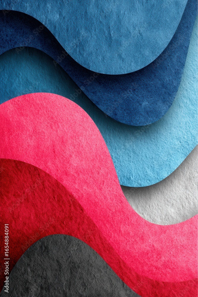 Poster abstract colorful layers of textured paper in overlapping wave shapes