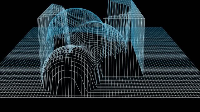Puffed: Mesh Grid Boolean geometry abstract generative landscape animation	
