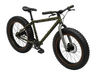 Fat bike with a camouflage-patterned frame and massive all-terrain tires