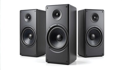 Obraz premium Three black speakers on white background