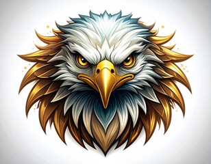 Fototapeta premium Detailed Vector Illustration Of An Eagle Head With Metallic Golden Feathers And Intense Gaze On A White Background