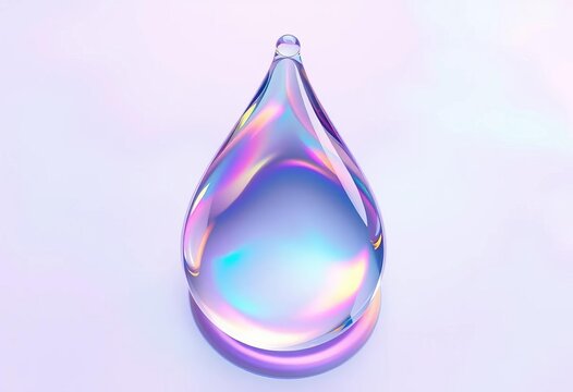 A teardrop of iridescent holographic liquid, pastel rainbow hues, abstract jewel-like form,  ethereal,  light