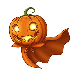 Fototapeta premium Jack-o'-lantern Ghost: Halloween Pumpkin with Cape - Festive Autumn Illustration