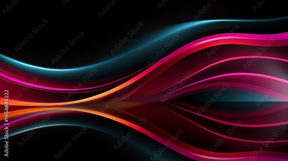 Poster colorful, abstract image of a wave with a black background. the colors are bright and bold, creating