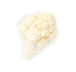 One fresh cauliflower floret isolated on white, top view