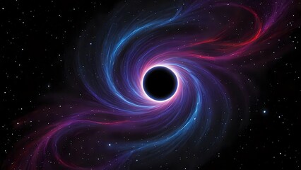 A dramatic digital illustration of a black hole at the center of a galaxy.