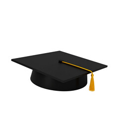 3D graduation cap icon in black with a golden tassel, sleek, modern style. Suitable for education, achievement, or academic-related themes.