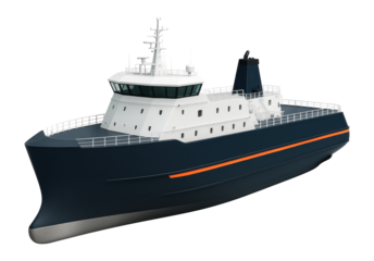 Arctic icebreaker with a high bow and reinforced waterline belt