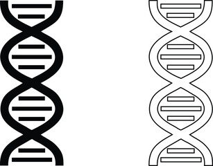 DNA double helix icon vector, dna human genetic structure silhouette and line art illustration