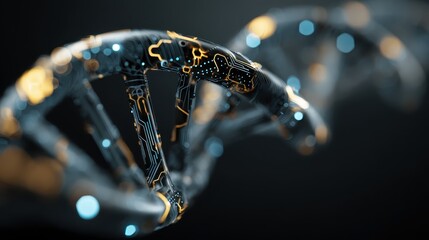 A futuristic DNA strand with techcircuit patterns