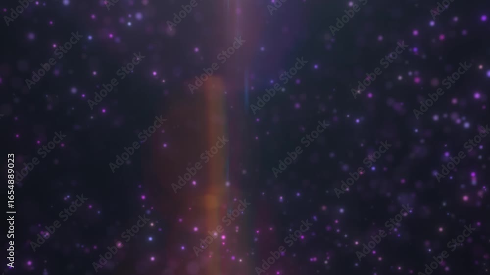 Poster cosmic background with sparkling purple particles and bokeh lights