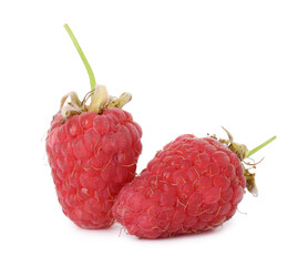 Two fresh ripe raspberries isolated on white