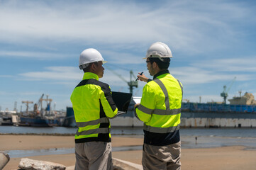 Port engineers are inspecting the site for use as a cargo ship dock