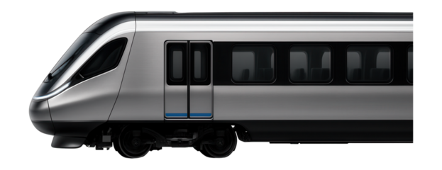 Electric commuter train with streamlined nose and large panoramic windows