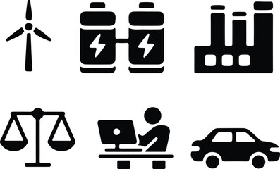 Modern energy transition and sustainability icons.