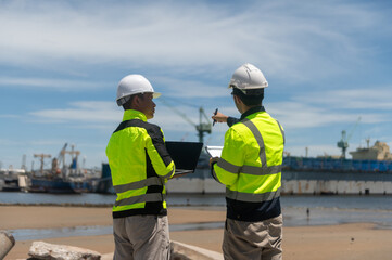 Port engineers are inspecting the site for use as a cargo ship dock