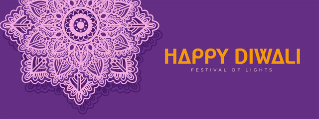 Happy Diwali decorative banner design with elegant festive elements. Bright and beautiful vector for holiday greetings and celebrations. © Loya.art