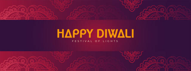 Happy Diwali decorative banner design with elegant festive elements. Bright and beautiful vector for holiday greetings and celebrations. © Loya.art