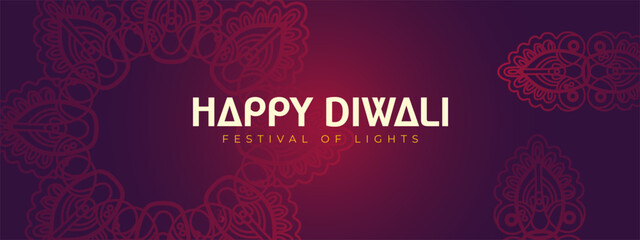 Happy Diwali decorative banner design with elegant festive elements. Bright and beautiful vector for holiday greetings and celebrations.  © Loya.art