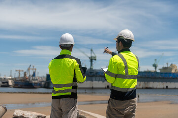 Port engineers are inspecting the site for use as a cargo ship dock