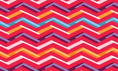 Colorful Abstract Chevron Seamless Pattern, Playful Geometric Zigzag Background in Vibrant Red for Festive Fabric or Wrapping Paper