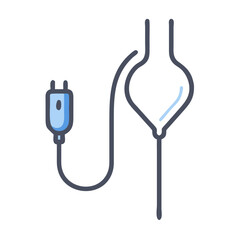 Stylized illustration of an IV bag and electrical plug