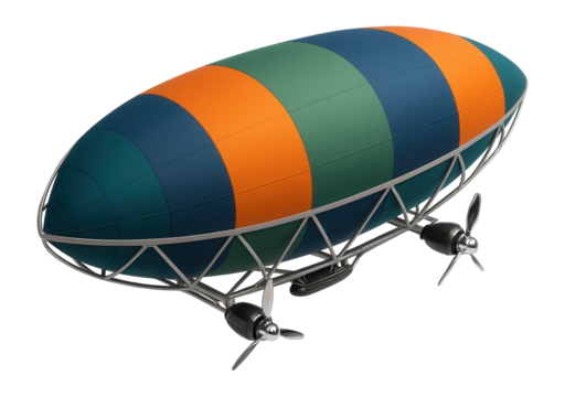 Hybrid airship with a rigid frame and multi-colored patchwork design