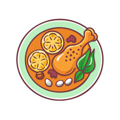 Stylized cartoon chicken leg dish on plate illustration