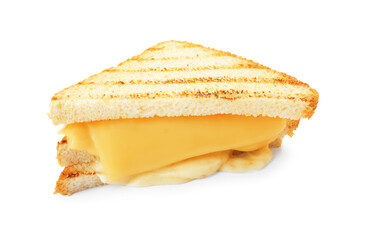 Tasty sandwich with melted cheese isolated on white