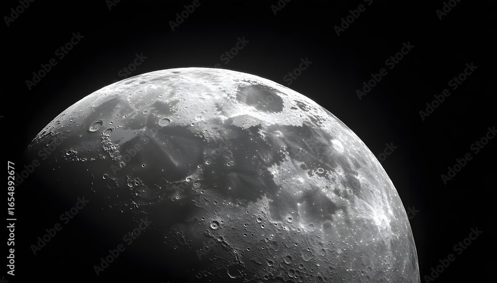 Poster a close up of the moon with a dark background. the moon is in the center of the image