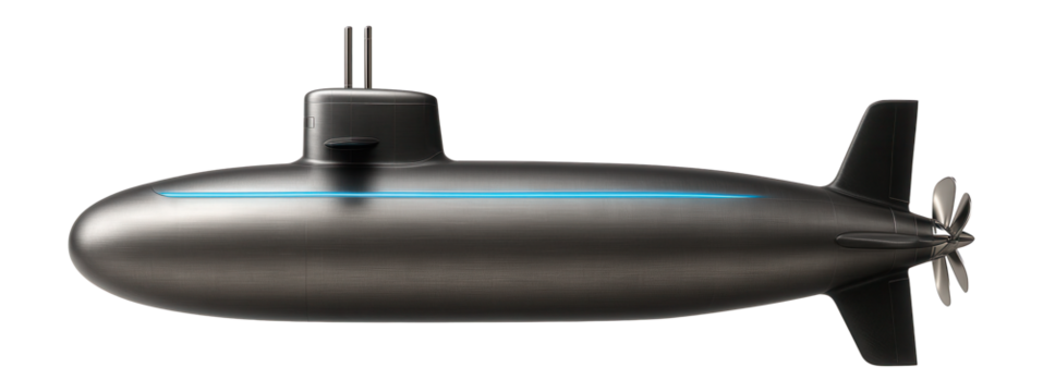 Nuclear-powered submarine with a streamlined hull and horizontal stabilizers
