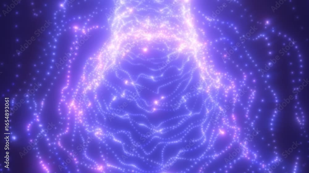 Poster abstract glowing particle waves forming intricate network patterns