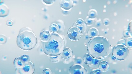 3D molecules float inside transparent serum liquid. Ideal for skincare ads, cosmetic product visuals, and anti-aging ingredient presentations.