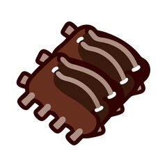 Stylized cartoon illustration featuring juicy barbecue ribs on black background