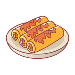 Cartoon style crepes with red fruit jam on plate
