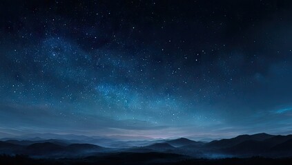 Fototapeta premium Panoramic view of a starlit night over misty mountains