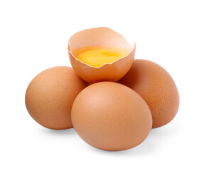 Whole and broken chicken eggs isolated on white